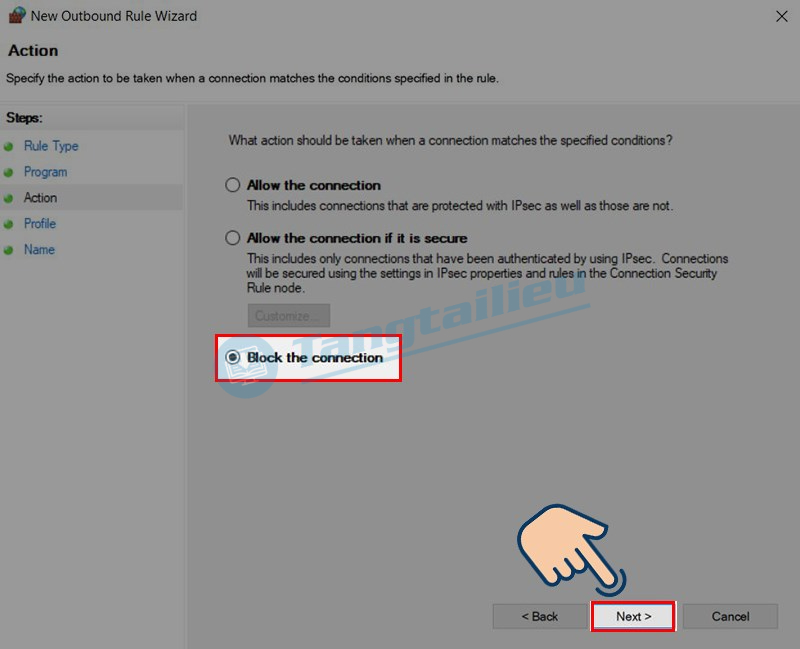 Bước 5 chặn phần mềm kết nối internet