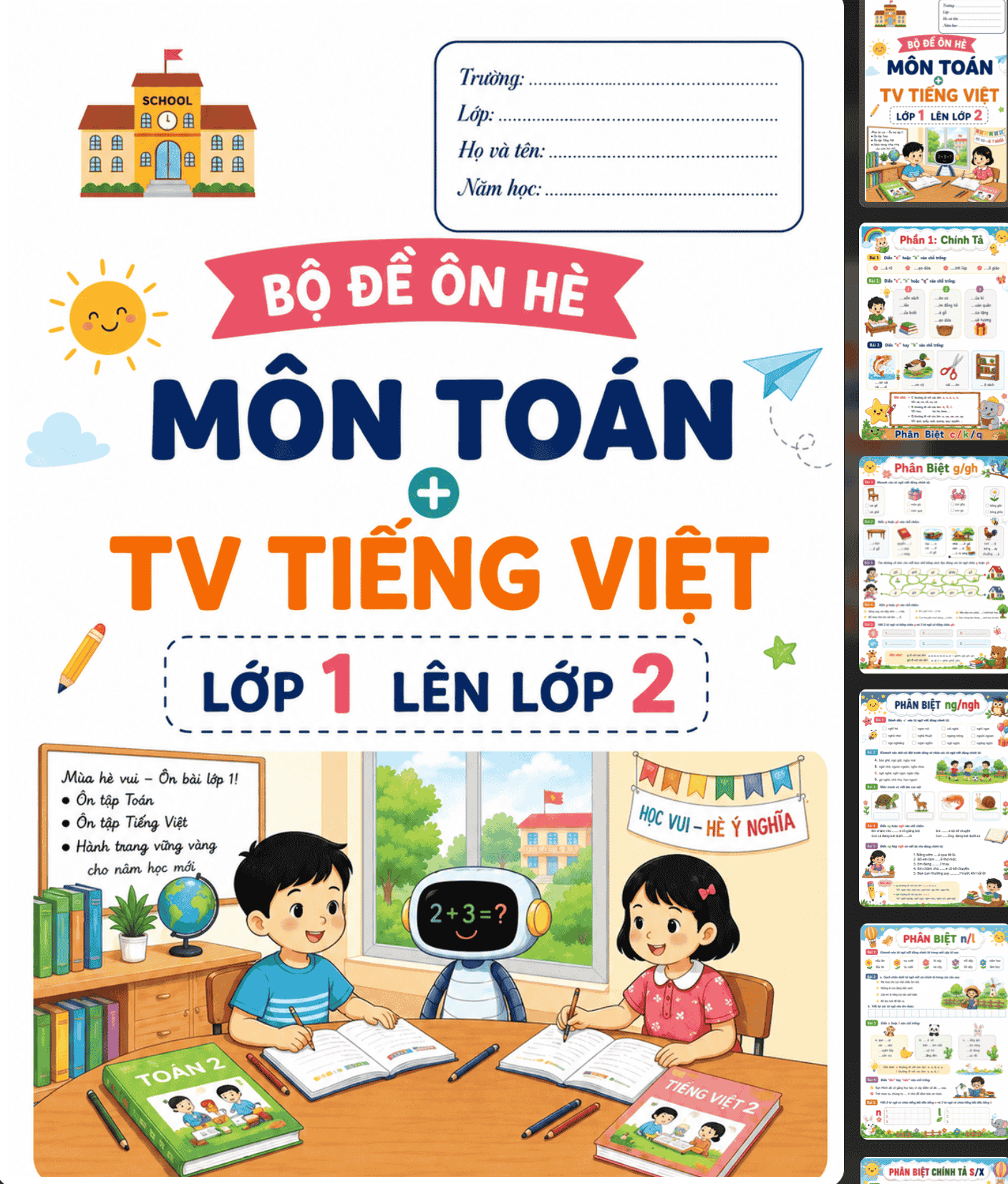 tài liệu ôn hè Toán & Tiếng Việt lớp 1 lên 2