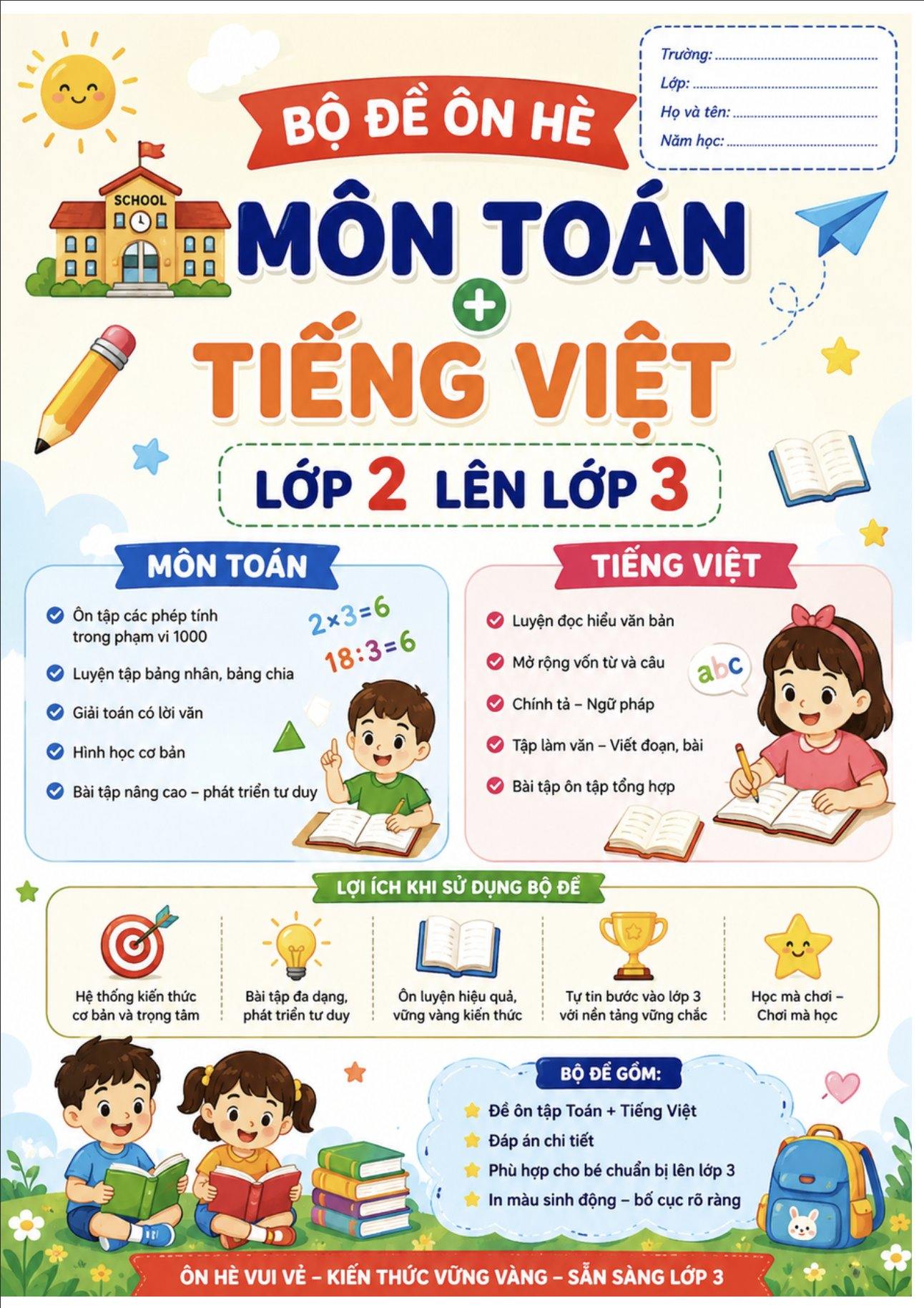 Tài liệu ôn tập lớp 2 lên lớp 3