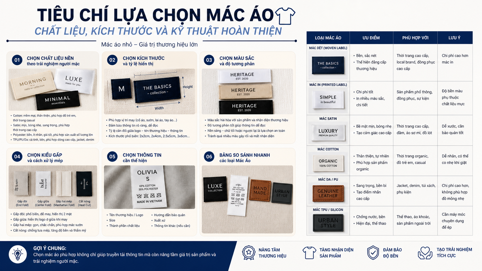 Tiêu chí lựa chọn Mác Áo: chất liệu, kích thước và kỹ thuật hoàn thiện Tiêu chí lựa chọn Mác Áo: chất liệu, kích thước và kỹ thuật hoàn thiện - Mác Áo